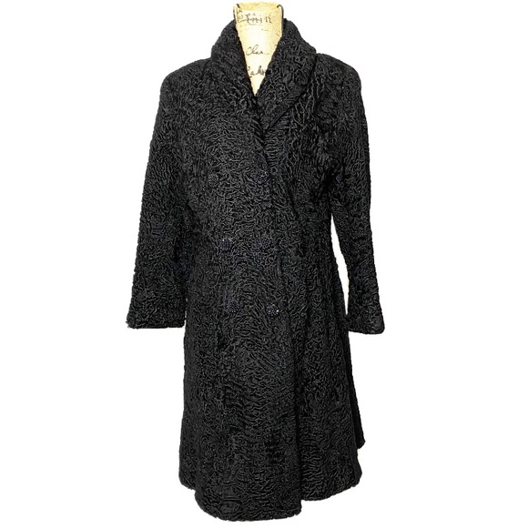 Revillon Black Curly Persian Lamb Fur Coat - Picture 1 of 13